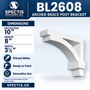 BL2608 Arched Brace Post Bracket, Spectis polyurethane bracket, 10 in projection x 8 in high x 3 1/2 in wide