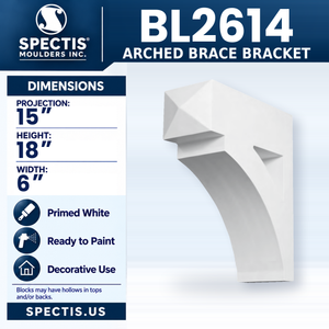 BL2614 Arched Brace Bracket, Spectis polyurethane bracket, 15 in projection x 18 in high x 6 in wide