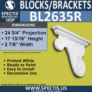 BL2635R Right Block or Bracket 3.25"W x 17.75"H x 24.75" P