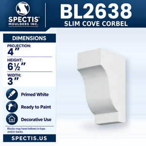BL2638 Slim Cove Corbel, Spectis polyurethane corbel, 4 in projection x 6 1/2 in high x 3 in wide