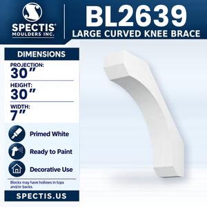 BL2639 Large Curved Knee Brace, Spectis polyurethane knee brace, 30 in projection x 30 in high x 7 in wide