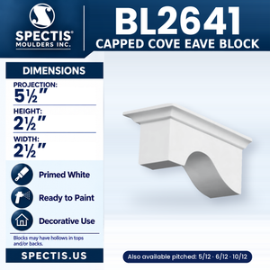 BL2641 Capped Cove Eave Block, Spectis polyurethane block, 5 1/2 in projection x 2 1/2 in high x 2 1/2 in wide