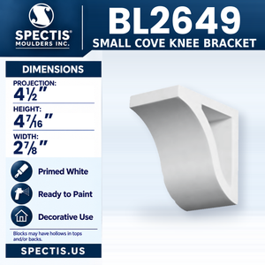BL2649 Small Cove Knee Bracket, Spectis polyurethane bracket, 4 1/2 in projection x 4 7/16 in high x 2 7/8 in wide