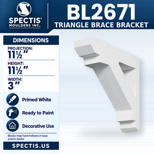 BL2671 Triangle Brace Bracket, Spectis polyurethane bracket, 11 1/2 in projection x 11 1/2 in high x 3 in wide