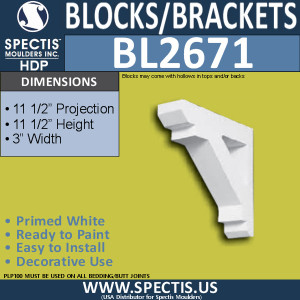 BL2671 Eave Block or Bracket 3"W x 11.5"H x 11.5" P