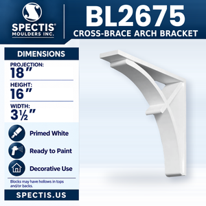 BL2675 Cross-Brace Arch Bracket, Spectis polyurethane bracket, 18 in projection x 16 in high x 3 1/2 in wide