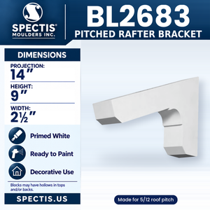 BL2683 Pitched Rafter Bracket, made for 5/12 roof pitch, Spectis polyurethane rafter bracket, 14 in projection x 9 in high x 2 1/2 in wide