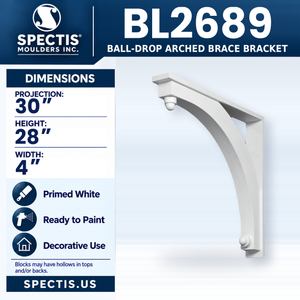 BL2689 Ball-Drop Arched Brace Bracket, Spectis polyurethane bracket, 30 in projection x 28 in high x 4 in wide