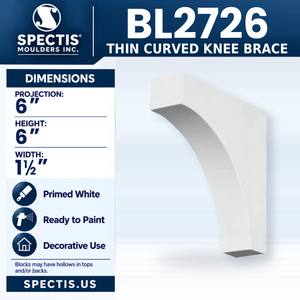 BL2726 Thin Curved Knee Brace, Spectis polyurethane knee brace, 6 in projection x 6 in high x 1 1/2 in wide