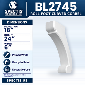 BL2745 Roll-Foot Curved Corbel, Spectis polyurethane corbel, 18 in projection x 24 in high x 6 in wide