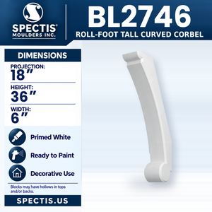 BL2746 Roll-Foot Tall Curved Corbel, Spectis polyurethane corbel, 18 in projection x 36 in high x 6 in wide