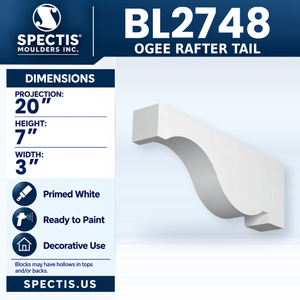BL2748 Ogee Rafter Tail, Spectis polyurethane rafter tail, 20 in projection x 7 in high x 3 in wide
