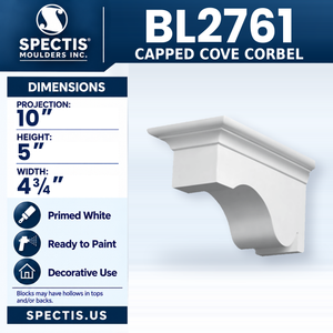 BL2761 Capped Cove Corbel, Spectis polyurethane corbel, 10 in projection x 5 in high x 4 3/4 in wide