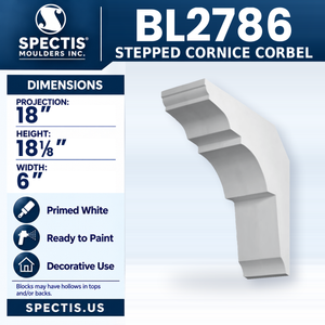 BL2786 Stepped Cornice Corbel, Spectis polyurethane corbel, 18 in projection x 18 1/8 in high x 6 in wide