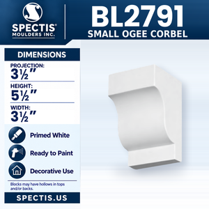 BL2791 Small Ogee Corbel, Spectis polyurethane corbel, 3 1/2 in projection x 5 1/2 in high x 3 1/2 in wide