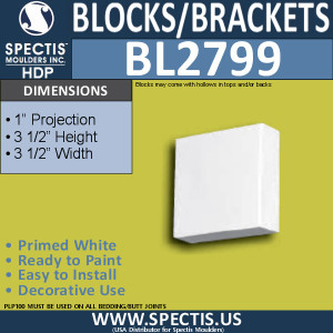 BL2799 Eave Block or Bracket 3.5"W x 3.5"H x 1" P