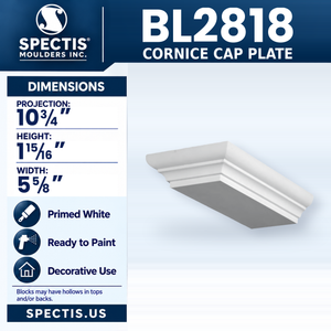 BL2818 Cornice Cap Plate, Spectis polyurethane cap plate, 10 3/4 in projection x 1 15/16 in high x 5 5/8 in wide
