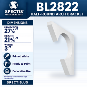 BL2822 Half-Round Arch Bracket, Spectis polyurethane bracket, 27 1/2 in projection x 21 3/4 in high x 3 in wide