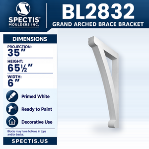 BL2832 Grand Arched Brace Bracket, Spectis polyurethane bracket, 35 in projection x 65 1/2 in high x 6 in wide