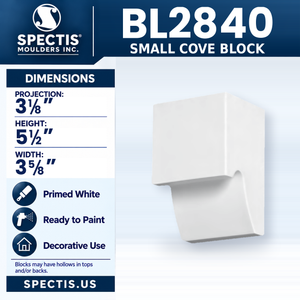BL2840 Small Cove Block, Spectis polyurethane block, 3 1/8 in projection x 5 1/2 in high x 3 5/8 in wide