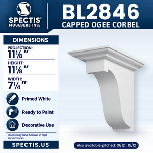 BL2846 Capped Ogee Corbel, Spectis polyurethane corbel, 11 1/8 in projection x 11 1/8 in high x 7 1/4 in wide