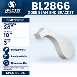 BL2866 Ogee Beam End Bracket, Spectis polyurethane bracket, 24 in projection x 10 in high x 3 in wide