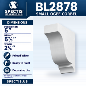 BL2878 Small Ogee Corbel, Spectis polyurethane corbel, 5 in projection x 5 7/8 in high x 2 1/4 in wide