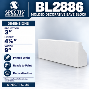 BL2886 Molded Decorative Eave Block 9"W x 4.875"H x 3"P