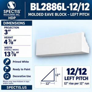 BL2886L-12/12 Molded Eave Block – Left Pitch 13.875"W x 4.875"H x 3"P