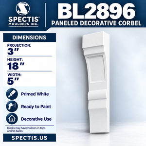 BL2896 Paneled Decorative Corbel 5"W x 18"H x 3"P