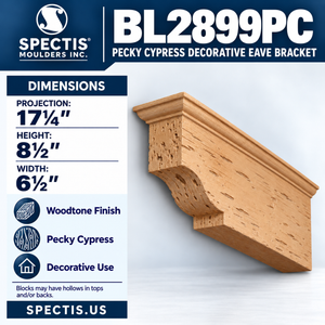 BL2899PC Pecky Cypress Decorative Eave Bracket 6.5"W x 8.5"H x 17.25"P