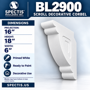 BL2900 Scroll Decorative Corbel 6"W x 18"H x 16"P