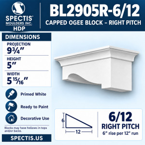 BL2905R-6/12 Capped Ogee Block – Right Pitch 5.9375"W x 5"H x 9.75"P
