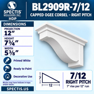 BL2909R-7/12 Capped Ogee Corbel – Right Pitch 5.375"W x 7.75"H x 12"P