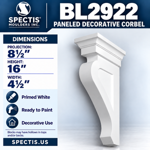 BL2922 Paneled Decorative Corbel 4.5"W x 16"H x 8.5"P