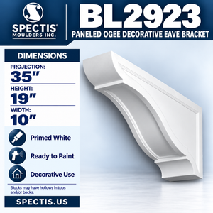 BL2923 Paneled Ogee Decorative Eave Bracket 10"W x 19"H x 35"P