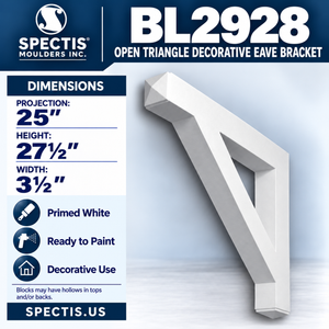 BL2928 Open Triangle Decorative Eave Bracket 3.5"W x 27.5"H x 25"P