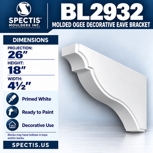 BL2932 Molded Ogee Decorative Eave Bracket 4.5"W x 18"H x 26"P