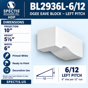 BL2936L-6/12 Ogee Eave Block – Left Pitch 6"W x 5.125"H x 10"P