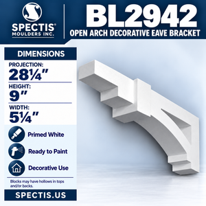 BL2942 Open Arch Decorative Eave Bracket 5.25"W x 9"H x 28.25"P