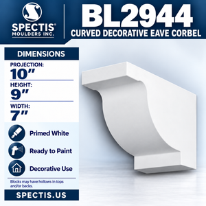 BL2944 Curved Decorative Eave Corbel 7"W x 9"H x 10"P