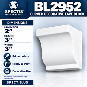 BL2952 Curved Decorative Eave Block 3"W x 3"H x 2"P