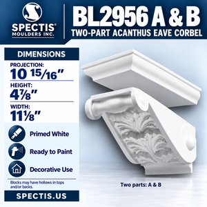 BL2956AB Two-Part Acanthus Eave Corbel 11.125"W x 4.875"H x 10.9375"P