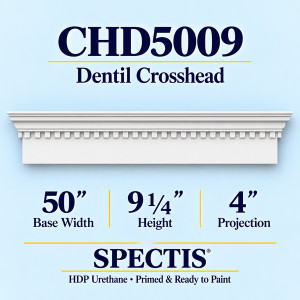CHD5009 Dentil Crosshead, primed HDP urethane, 50 inch base width x 9 1/4 inch height x 4 inch projection