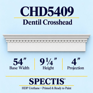 CHD5409 Dentil Crosshead, primed HDP urethane, 54 inch base width x 9 1/4 inch height x 4 inch projection
