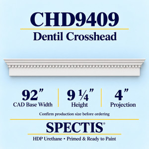 CHD9409 Dentil Crosshead, primed HDP urethane, 92 inch base width x 9 1/4 inch height x 4 inch projection