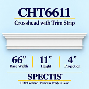 CHT6611 Crosshead with Trim Strip, primed HDP urethane, 66 inch base width x 11 inch height x 4 inch projection