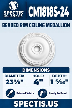 Spectis CM1818S-24 beaded rim ceiling medallion, 23 7/8 inch with 4 inch center hole, 1 5/16 inch depth, primed polyurethane