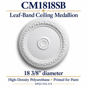 CM1818SB leaf-band ceiling medallion, white primed HDP; 18⅜″ diameter.