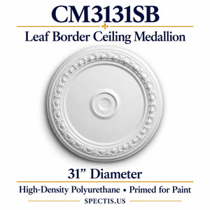 CM3131SB leaf border ceiling medallion, white primed high-density polyurethane; 31" Diameter. Product illustration.